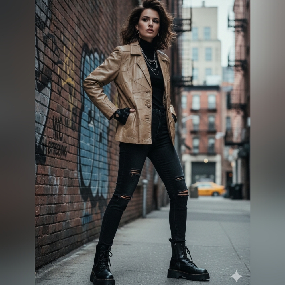 Vintage Tan Patchwork Leather Jacket - image 8